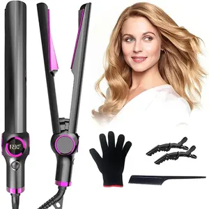 2023 new Professional Salon Hair Straighten Oil Ceramic Tourmaline Titanium Straightening Flat Iron for Healthy Styling,LCD 265°F-450°F,2-in-1 Curling Iron for All Hair Type,Manual + anti-hot glove 1+ alligator clip 2+ comb 1