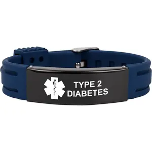 Adjustable Medical Alert ID Silicone Wristband Bracelet for Women Men, for Diabetic D.N.R Pacemaker Epilepsy