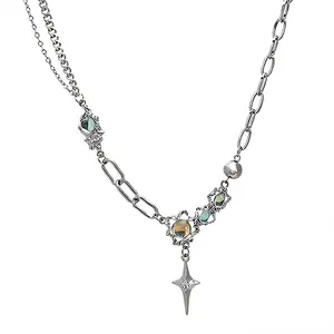 Moonstone cross necklace with a sparkling silver pendant, a fairy-like style piece of jewelry; a gift for her.