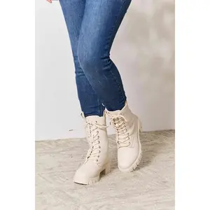 East Lion Corp Zip Back Lace-up Front Combat Boots