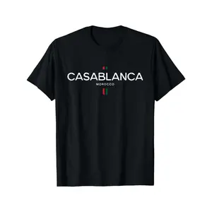 Men's Casablanca Morocco Retro Vintage Print T-Shirt 100% Cotton Short Sleeve Crew Neck Black