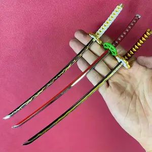 10inch/25cm Mini Katana Keychain Ainme Safe Unsharpened Yellow Flash Key Ninja Knife Blade Action Figure Real Size Japanese Katana Metal Damascus Sword Original Samurai Sabre Keychain Toy Gift Stylish Keychain Car Key Chain