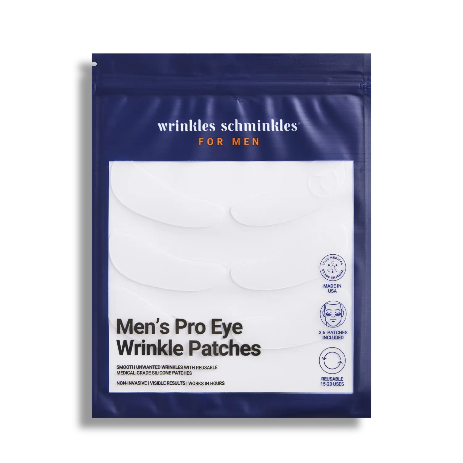 Men's Eye Wrinkle Patches - 100% Medical Grade Silicone to Smooth Fine Lines, Crow's Feet & Dark Circles - Made in the USA - Reusable & Non-Invasive Skin Care
