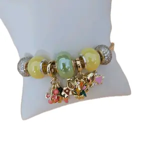 Yellow Germ Stone Panpan Bracelet 14k Gold Plated with Colorful Beads and Charms for Women