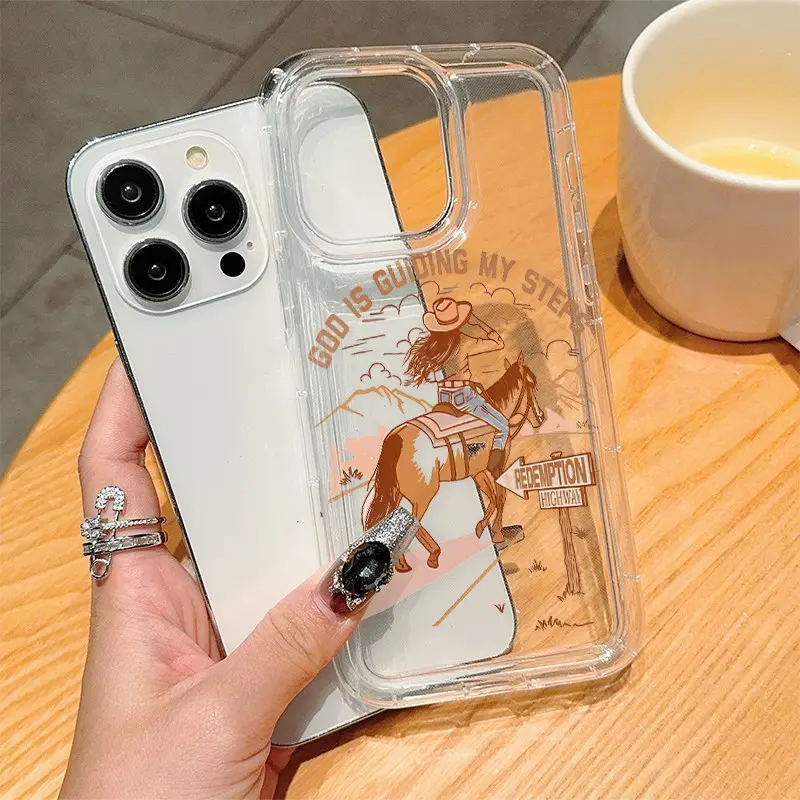 Transparent Western Cowgirl Horse Tpu Phone Case for iPhone 6/7/8/x/XS/XR/XS Max, Anti-Drop Shockproof Full Cover, Gift for Women and Girls