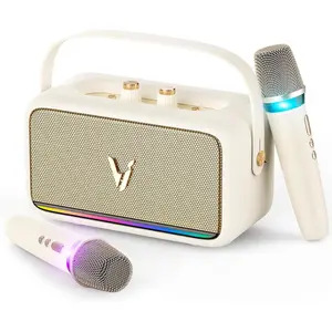 Karaoke Machine with 2  Mics & Soft Leather Wrap |mini Portable  Speaker with 5 Voice Changer Modes for  Party, AUX/USB/TF Support, for  and Adults