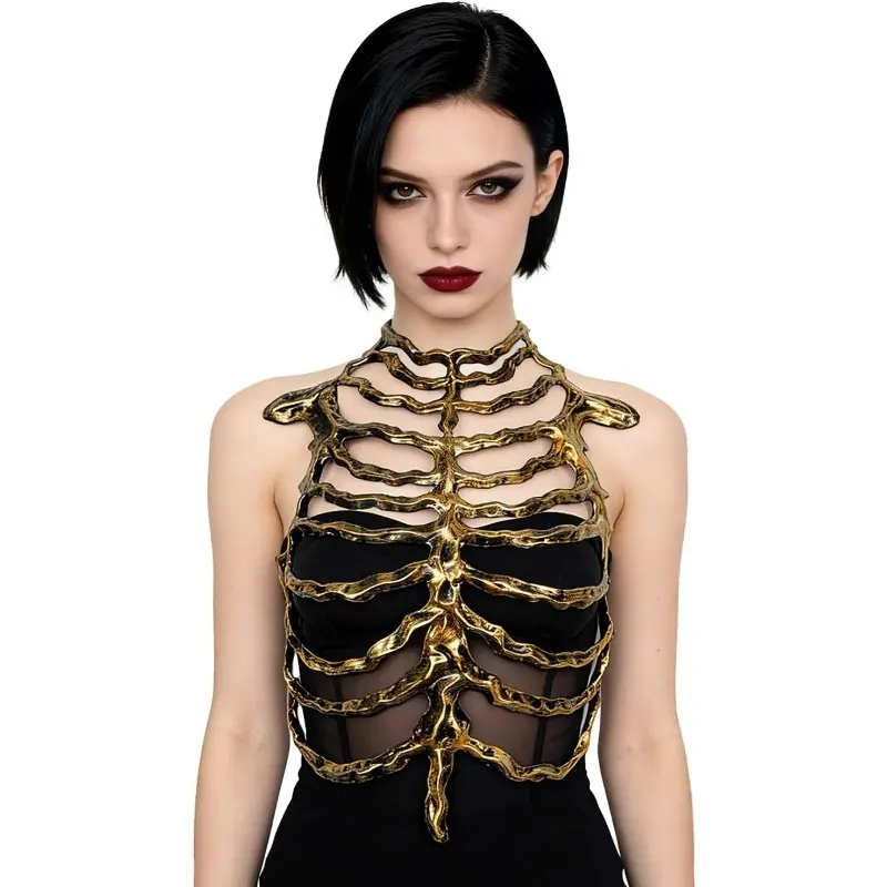 New Gothic Skeleton Rib Cage Chest Armor, Premium PU Foam Corset Vest Costume Accessory, Dark Horror Bone Style Cosplay Top, Lightweight 3D Halloween Party Outfit Prop for , Stage, Theme Party & Photoshoot Gift