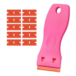 GOO GOO Tape Remover Scraper Tool Plastic Razor Blade Scraper with 10 Orange Replacement Blades, Hot Pink Plastic Scraper for Tape in Extensions, Effectively Removes Tape Residue #SummerVibes