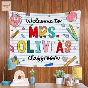 Personalized Teacher Classroom Tapestry, Teachers Name Classroom Banner, Welcome Classroom Decor, Gift for Teacher, Back to School Tapestry