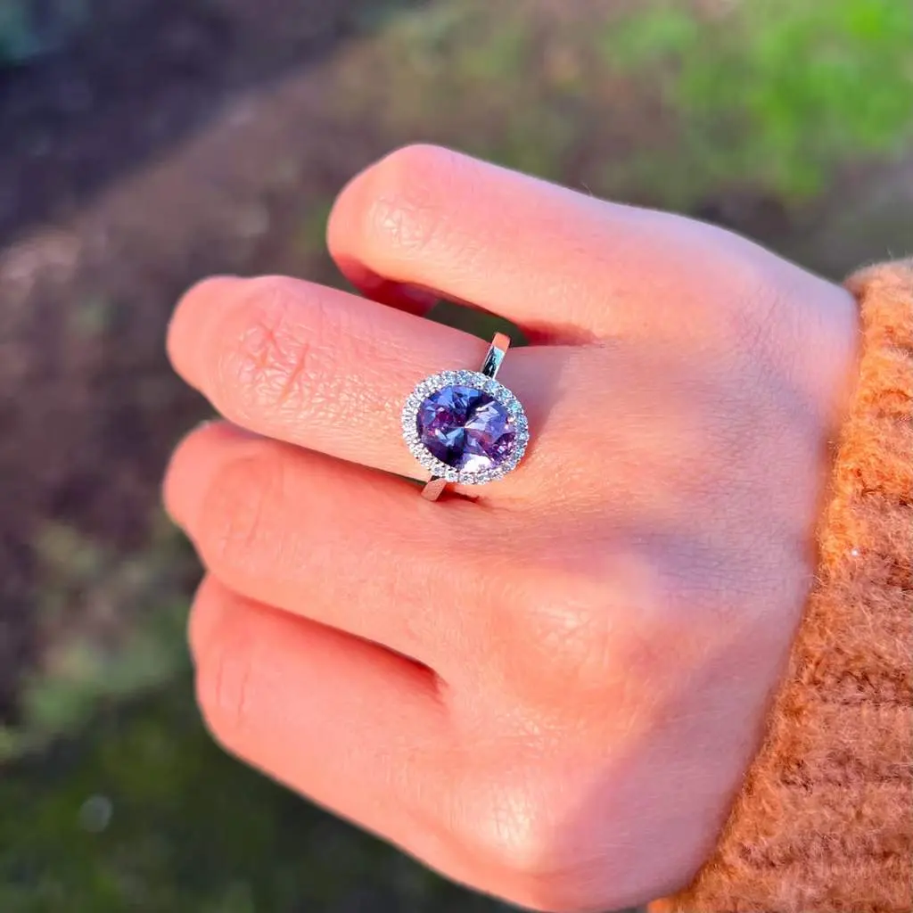 Oval Alexandrite Rings - June Birthstone in Real Silver - Oval Rings