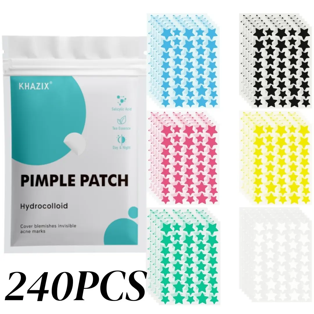 240Pcs Star-Shaped Hydrocolloid Acne Patches for Day and Night Use, Skin Repair, Ideal for Covering Blemishes, Acne & Scars, Multiple Colors, Zit Covers
