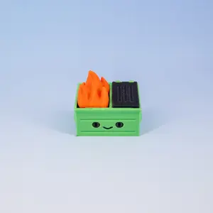 Dumpster Fire Keychain Clickie - Durable Plastic Fidget Toy with Smiling Orange Flames, Approx. 1.6" x 1.0" x 1.6", Pressable Design