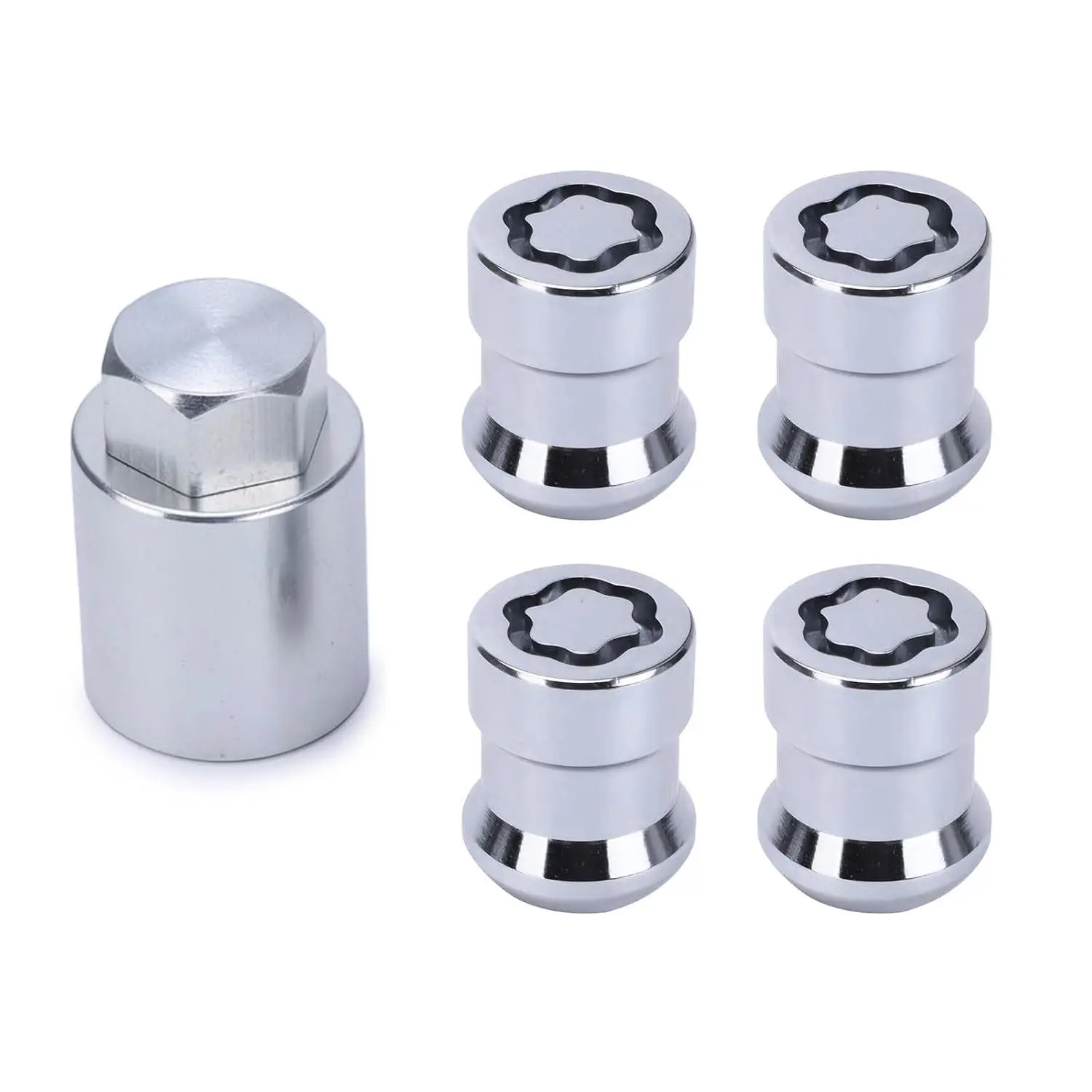 M12 x 1.25 Chrome Wheel Locks 4 Pack with Key, Anti Theft Lug Nuts Cone Seat Locking Bolts for Car SUV Truck Wheel Security Protection