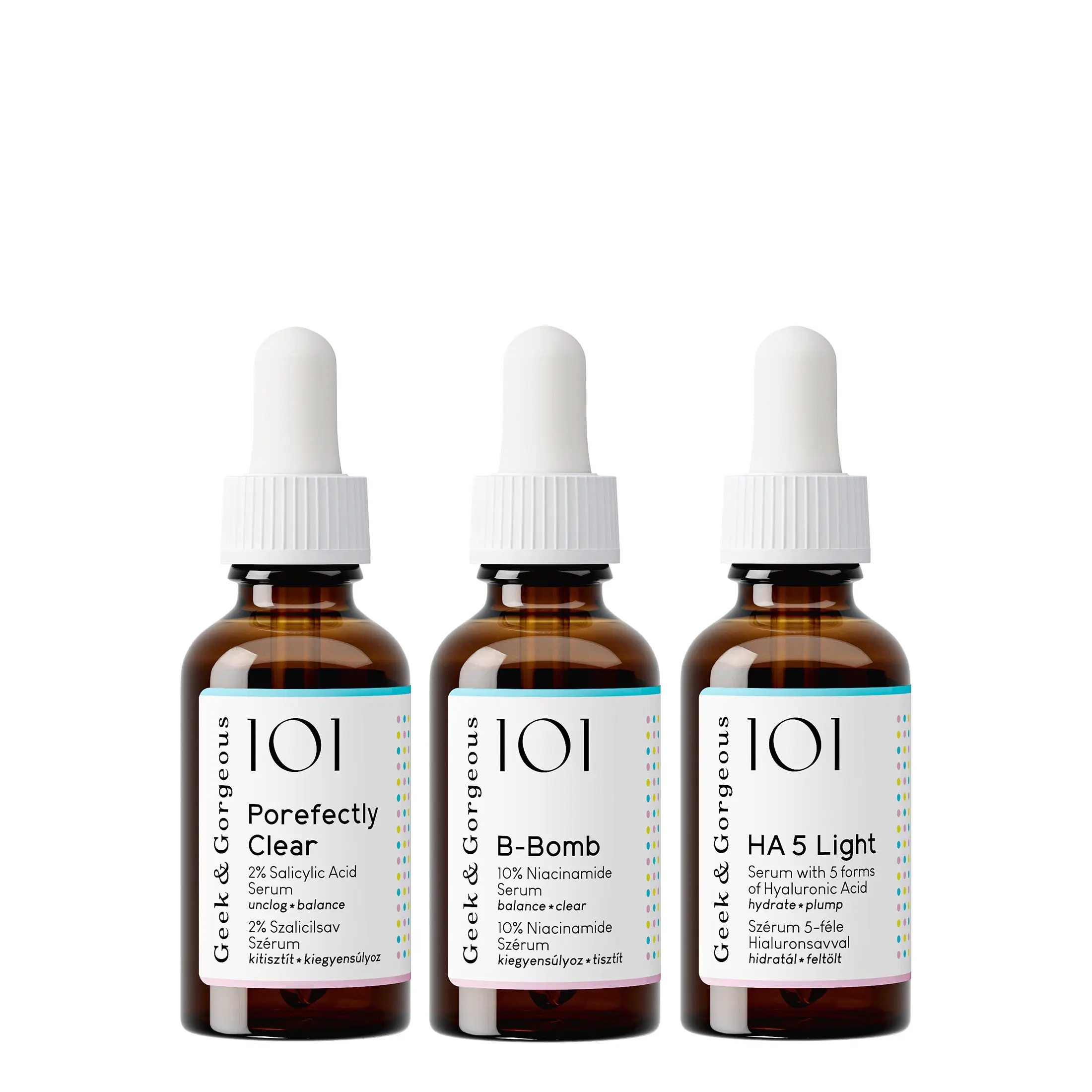 GEEK & GORGEOUS Porefect Skin Multi-Pack Kit - Vegan, Fragrance-Free BHA Evening Face Care Set for Oily Skin with 2% Salicylic Acid Cleanser, 10% Niacinamide Serum, Hyaluronic Acid Hydrator, Exfoliating, Clears Pores, Cruelty-Free