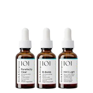 GEEK & GORGEOUS Porefect Skin Kit - Vegan, Fragrance-Free BHA Skincare Set for Oily Skin (Evening Use) with 2% Salicylic Acid Cleansing Exfoliant, 10% Niacinamide Serum, Hydrating Hyaluronic Acid Serum & Moisturizer