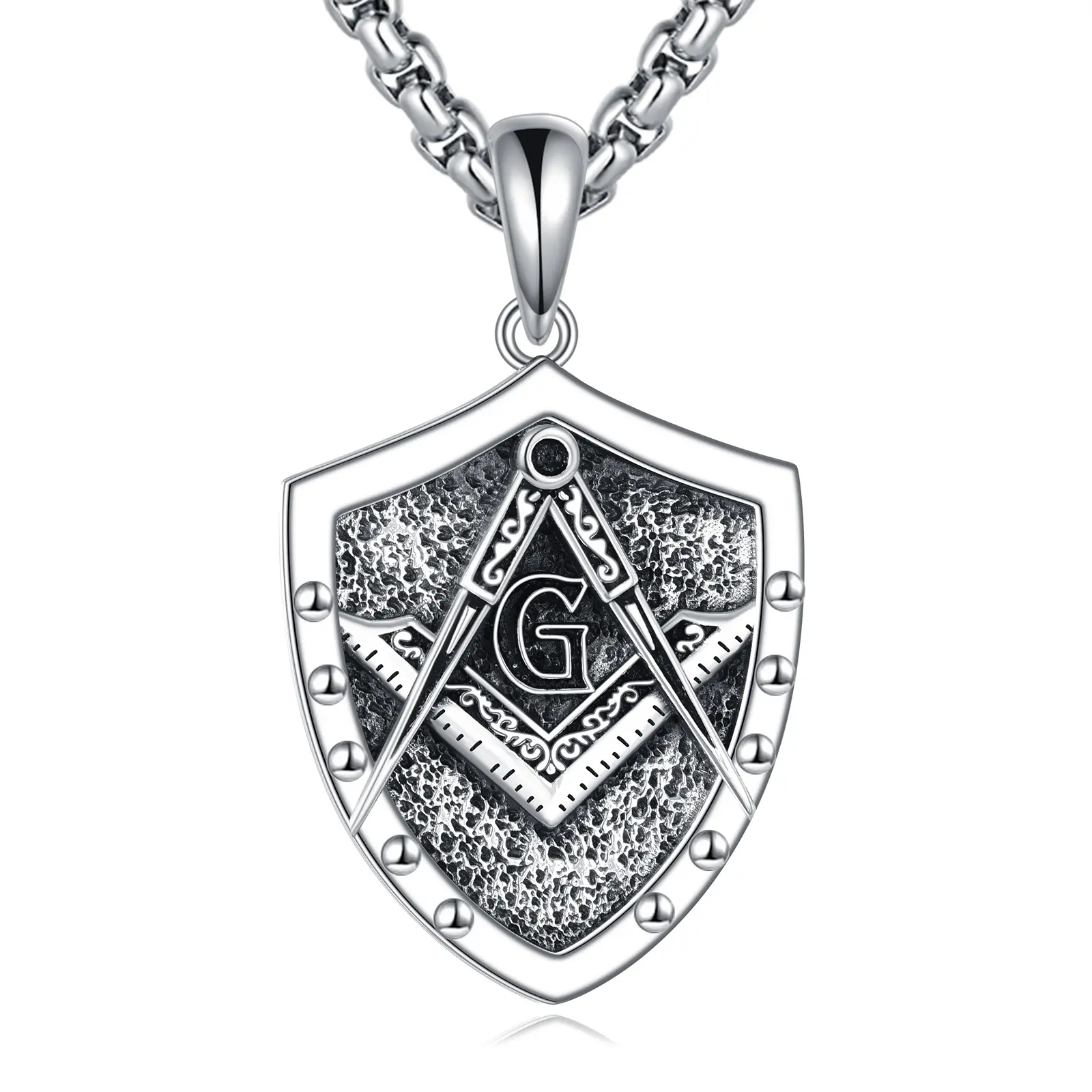 Masonic necklace for men, sterling silver Masonic pendant necklace with shield design—jewelry gifts for men and women