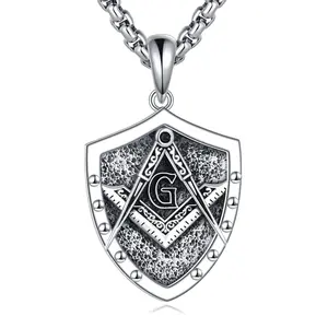 Masonic necklace for men, sterling silver Masonic pendant necklace with shield design—jewelry gifts for men and women