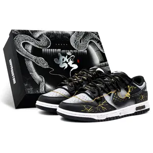 Nike Dunk CNY Snake Year Deconstructed Low-Top Sneakers with Gold Python Design, Slip-Resistant and Lightweight, Unisex Black and Gold Edition Trending Shoes, House White Official Shoes to Get / Maison Mihara