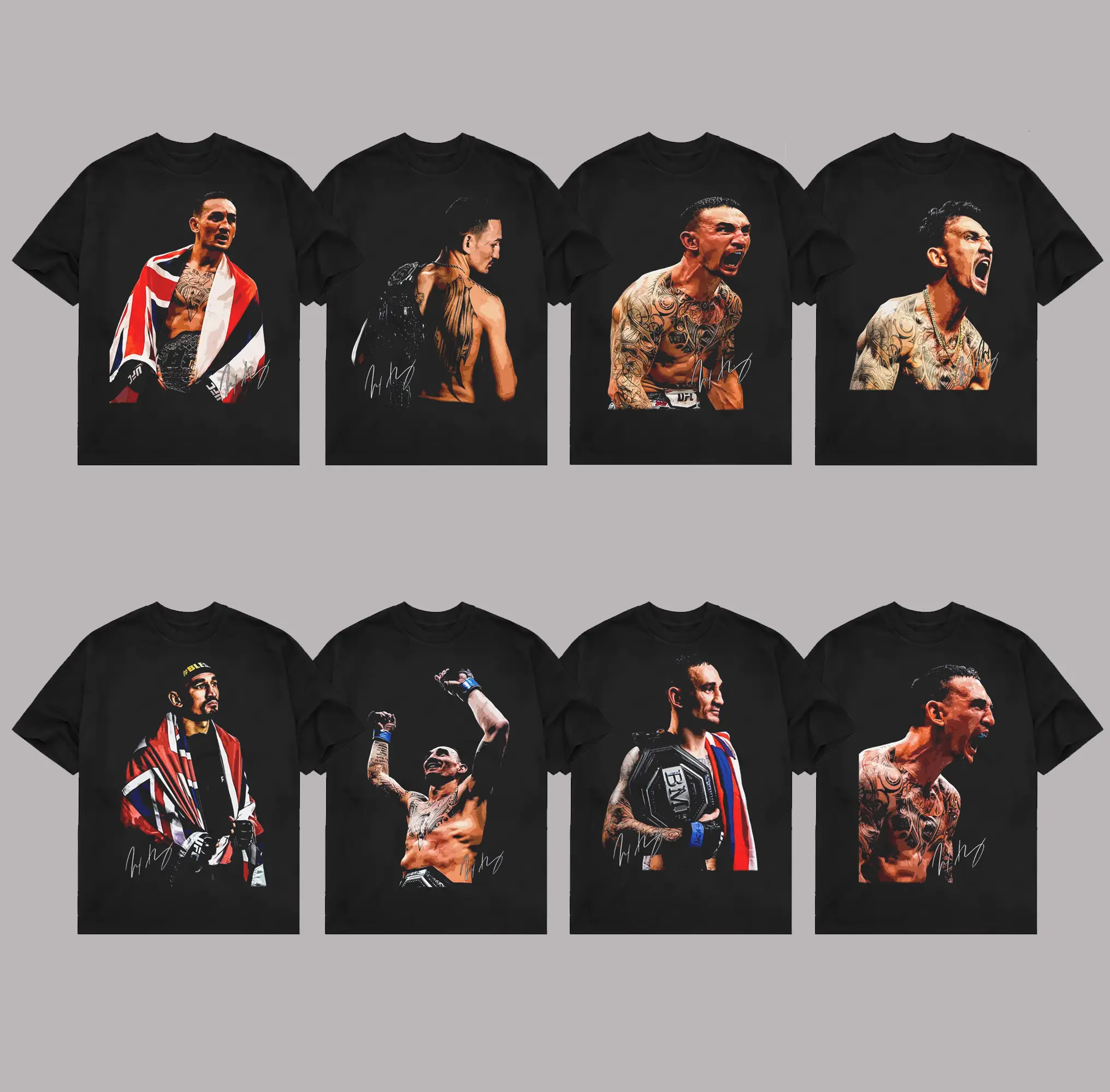 UFC Max Holloway "Blessed" Graphic T-Shirt - Men's Short-Sleeve Soft Cotton Sports Tops, Affordable Fashion for MMA Fans, Unisex, Good Graphic Tees, Fabrics, Vintage Shirts