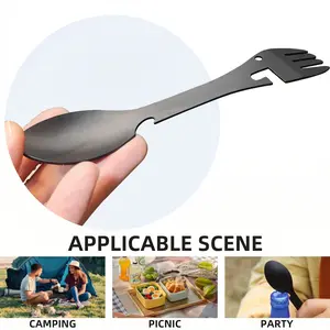 2-Pack Multi-Tool Spoon and Fork Combo - All-in-1 Tactical Spork with Serrated Edge & Opener, Portable Metal Eating Utensils for Travel, Camping, and Emergency Kits