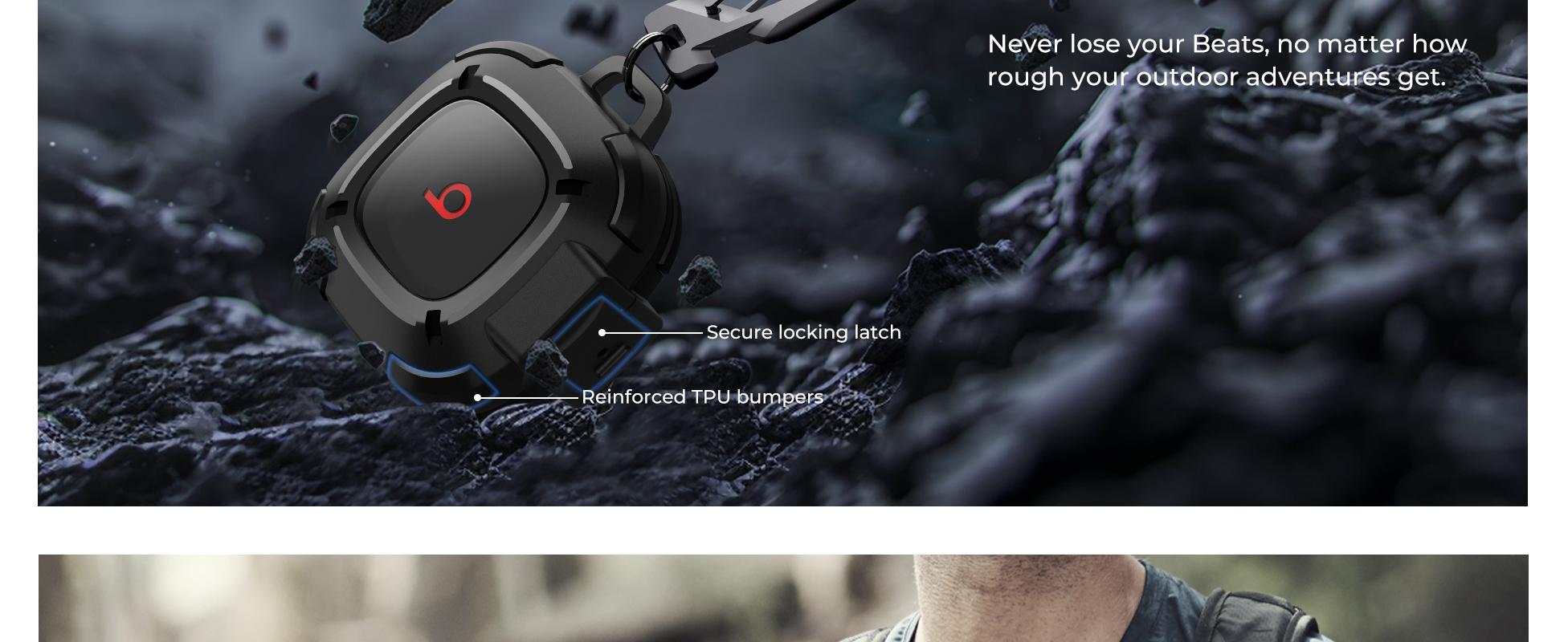 [ONLY CASE, NOT Buds Included]Dexnor Rugged Bumper Case for Beats Fit Pro (2021) Cases with Secure Lock, Shockproof Clear Cover with Carabiner & Keyring for Beats Fit Pro 2021