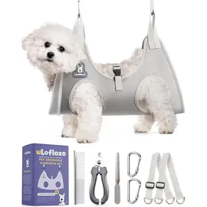 Dog Grooming Hammock Harness for Dogs & Cats with Pet Nail Clipper Trimmer, Cat Hanger Sling for Trimming Clipping Nails, Dog Hammock Restraint Bag for Small Medium Large Pets (Grey S)