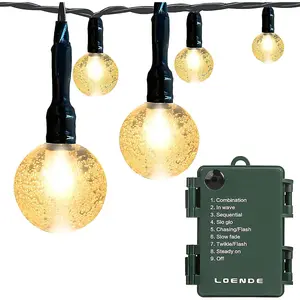 Battery Operated Globe String Lights, Crystal Globe String Lights 16ft 30 LED 8 Modes Waterproof String Lights with Timer for Backyard Garden Balcony Pergola Wedding Party Decor(Warm White)