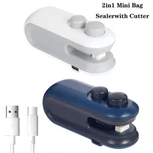 Mini snack bag sealing machine,2 in 1 heat USB rechargeable snack bag selaer,plastic Electric bag sealers, keep food fresh. Portable Sealer Picnics