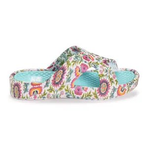 Muk Luks Women's Open Toe Spa Day Sandal - Casual Slip-On Flipflop Slide Shoe, Lightweight Cross Strap Slippers with Embossed Foam, Sandals for Women