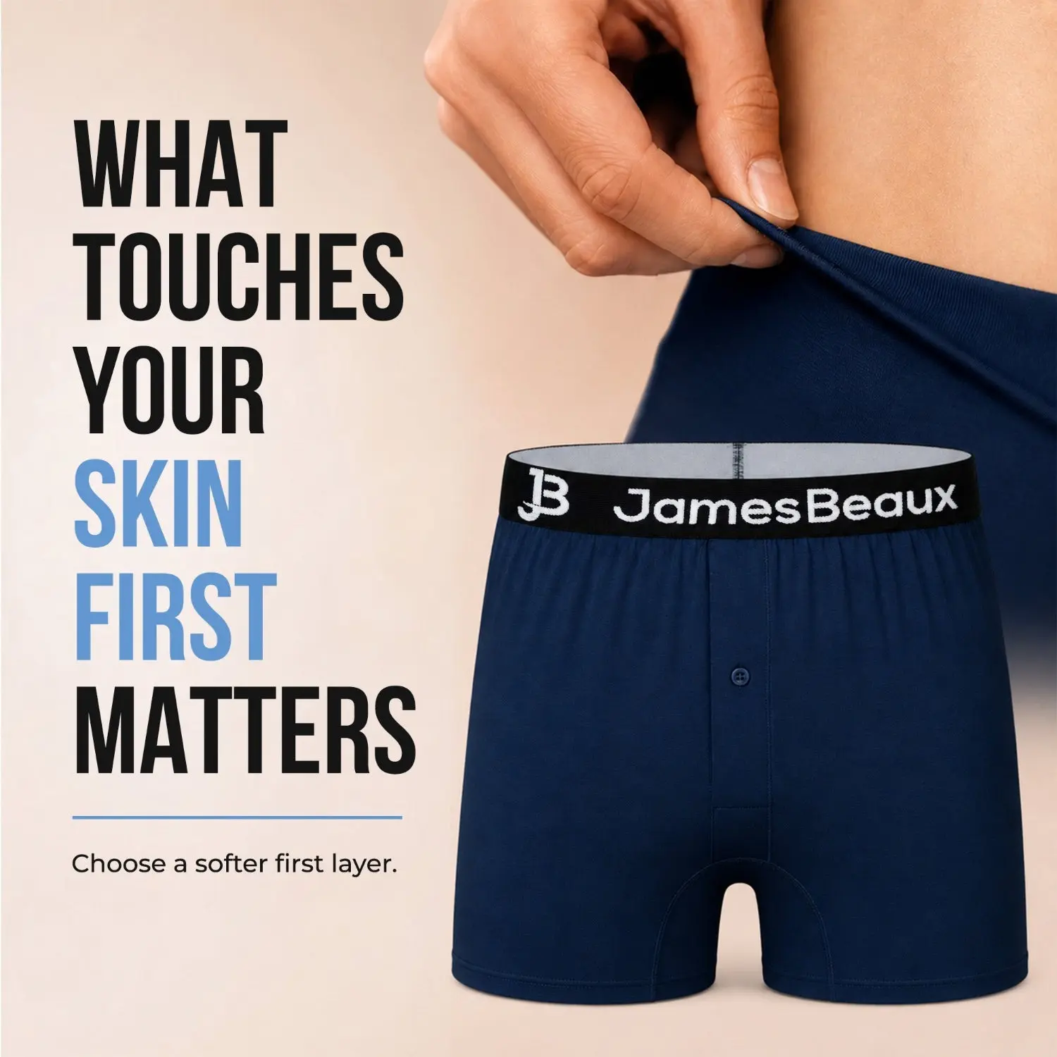 Men's Anti-Chafe Boxer Shorts, Stretch Bamboo Blend Underwear with Sweat-Wicking and Stay-in-Place Fit - Navy, Moisture Wicking, Durable, Bamboo Viscose, No Closure, Odor-Resistant, Solid, Spandex, Menswear, Fabric, Activewear, Athletic, Plain, Sportswear