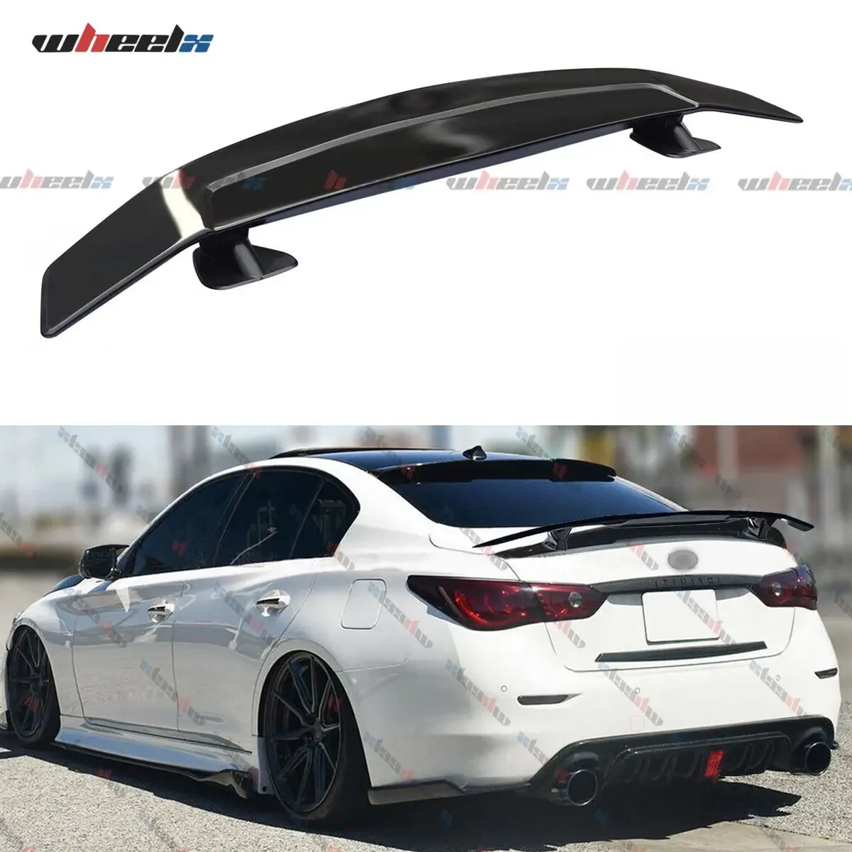 46" GT-Style Carbon Fiber Bright Black Car Rear Spoiler, Universal Trunk Spoiler Compatible with Multiple Car Brands Including Infiniti G35, G37, Q50, Body Accessory