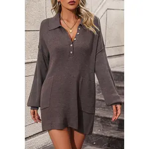 Effortless Elegance Collared Sweater Dress with Pockets