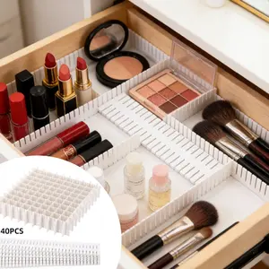 40pcs Drawer Divider Adjustable Diy Storage Organizer Separator for Tidying Clutter Cutlery Underwear Socks Clothes Dresses Desk & Box in Kitchen Bathroom Bedroom Office (Cut at Will)