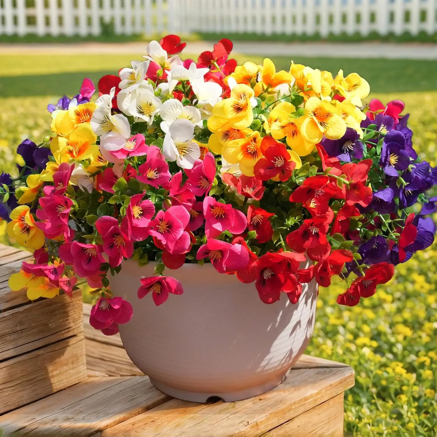 15PCS Artificial Flowers for Outdoor, UV Resistant Pansies Fake Flowers for Indoor and Outdoor Garden, Porch, Patio, Window Box Decor