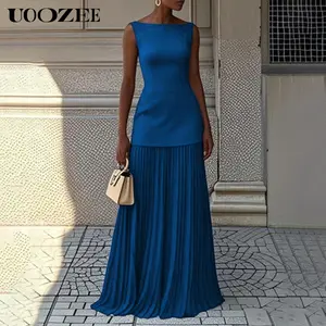 UOOZEE Women 2025 Evening Prom No Stretch Maxi Dresses Summer Elegant Sleeveless Pleated Gauze Cocktail Party Wedding Guest Dresses (Smaller Bust Fit, One Size Up Recommended for C - Cup and Above) birthday outfit elegantoutfits SpringStatements