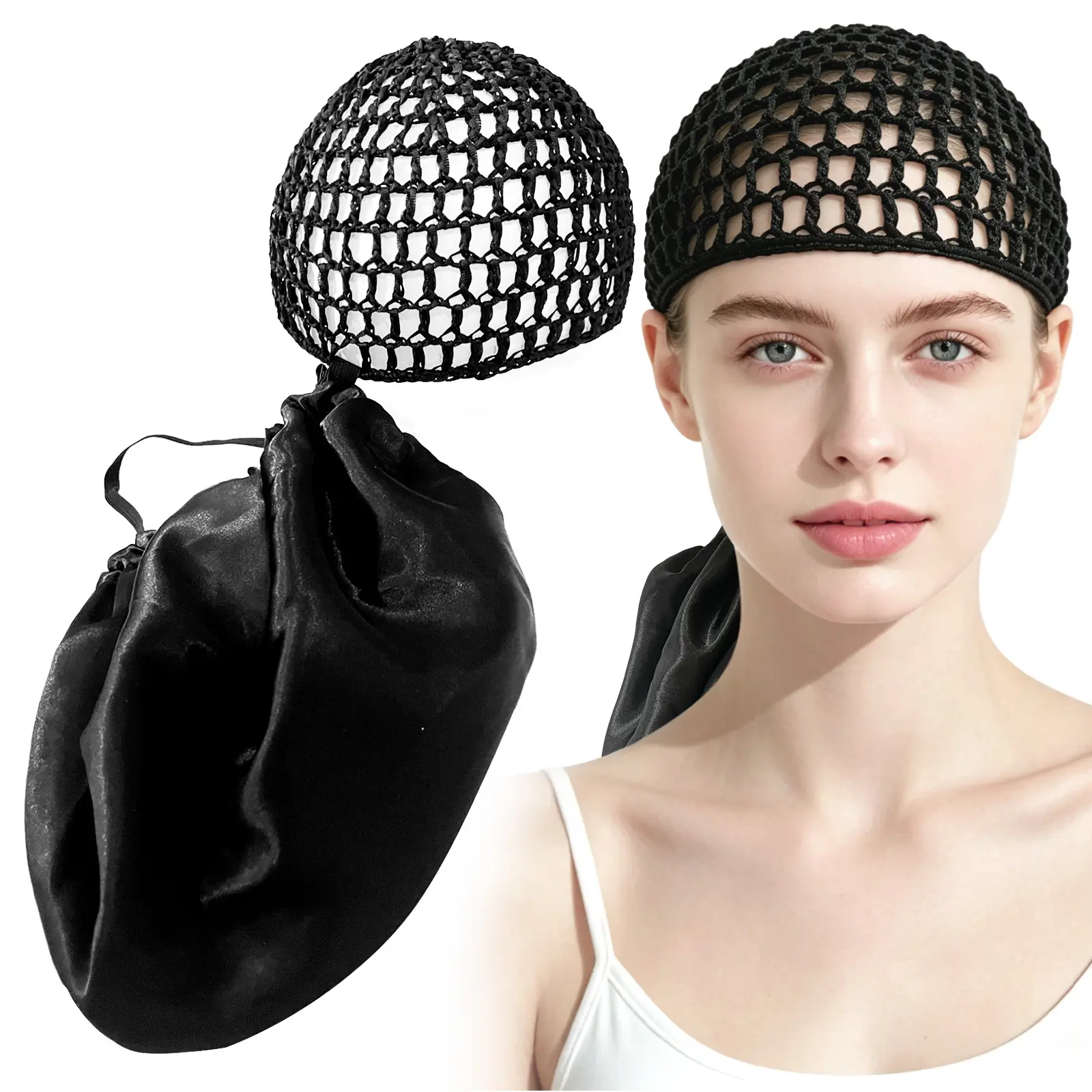 Detachable Satin Hair Wrap & Net Duo for Gorgeous Silk Press Curls | Reversible and Adjustable