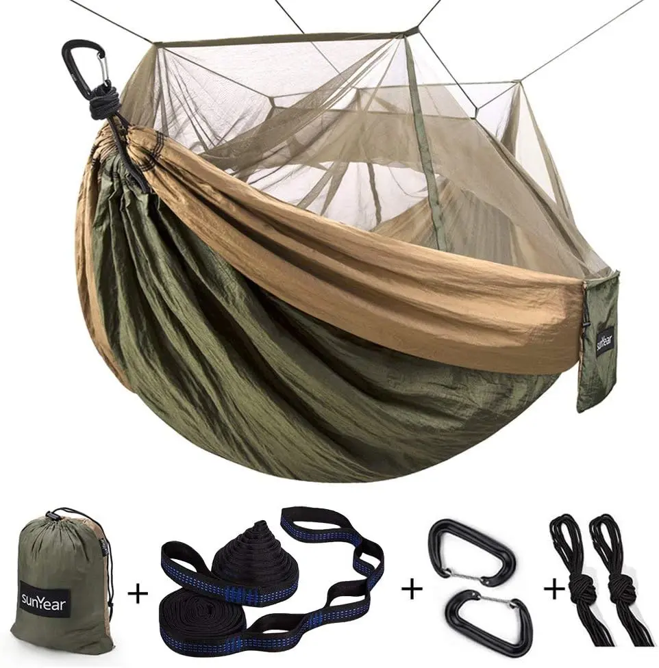Sunyear Camping Hammock with Net – Portable Single Hammock Tent with 10FT Straps for Outdoor Travel