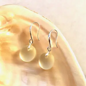 Sea Glass Earrings, Sterling Silver Earrings, Beach Glass Jewelry, Drop Dangle Earrings, Birthday Gift for Her, Round Earrings - Small White