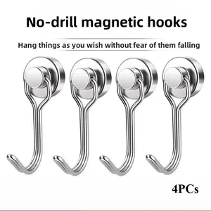 4PCS Stainless Steel Heavy-Duty Magnetic Hooks, No-Drill Wall-Mount Adhesive Hooks with No Trace, Solid Wood Flip-Top Key-Locked Large Frosted Acrylic Safe for Bathroom & Kitchen Door Organization (Hat, Shoe Cabinet Storage)