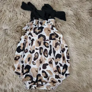 Black adjustable straps leopard printed onesie baby girls summer romper