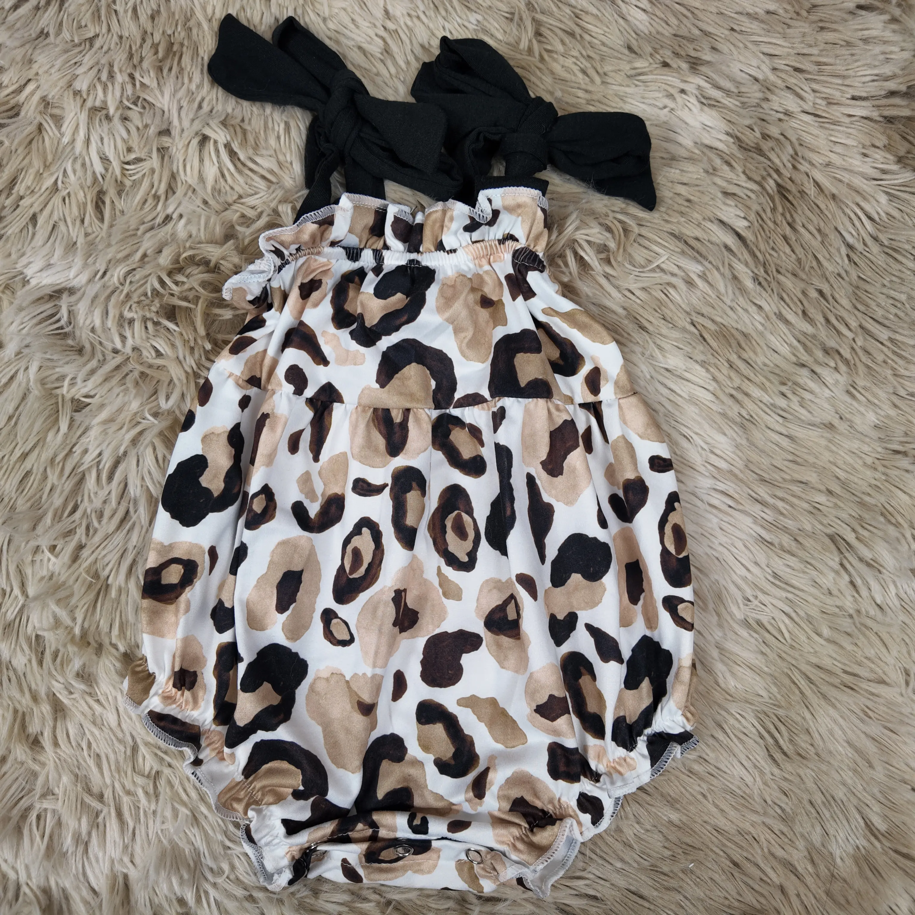 Baby Girls' Sleeveless Leopard Printed Summer Onesies Bodysuit - Black Adjustable Straps, Embroidery Design, Infant Outfit for 0-2Y, 12-18M, 2T (Baby Clothes Girl)