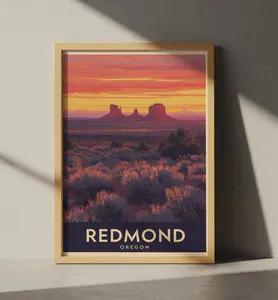 Redmond Oregon High Desert Poster, Classic Pacific Northwest Travel Print, Sophisticated Landscape Wall Art, Decor, Unframed Print Only