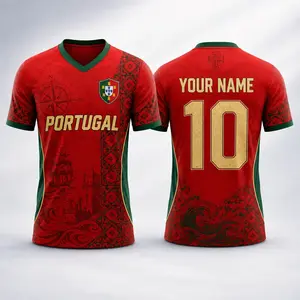 Portugal Custom Soccer Jersey Personalized Name Number Football Shirt Portuguese National Team Inspired Fan Jersey Athletic Sportswear Soccer Uniform Breathable Match Day Training Jersey Gift For Men Women Youth Soccer Fans