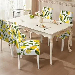4/6 multifunctional creative elastic chair covers - featuring a stretchable one-piece design with charming lemon prints. These detachable and machine washable chair covers are suitable for home living rooms, dining rooms, and kitchens
