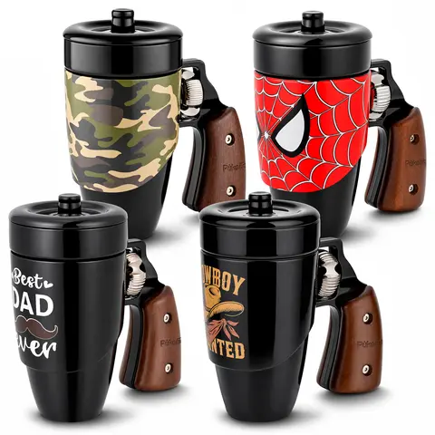 Pukomc Classic Revolver Rotating Handle Ceramic Coffee Mug - 16-oz Leak-Proof, Heat-Resistant, Dishwasher-Safe Reusable Cup, Watercolor Stress Relief Quirky Mens Gift, Birthday/Anniversary Dad/Boyfriend Gift, Mens Gifts, Birthday Gifts For Him