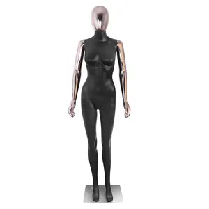 Female Mannequin Black Dress Form Full Body Adjustable Manikin with Metal Base & Detachable Parts for Hair Extension & Clothing Display Full-Body