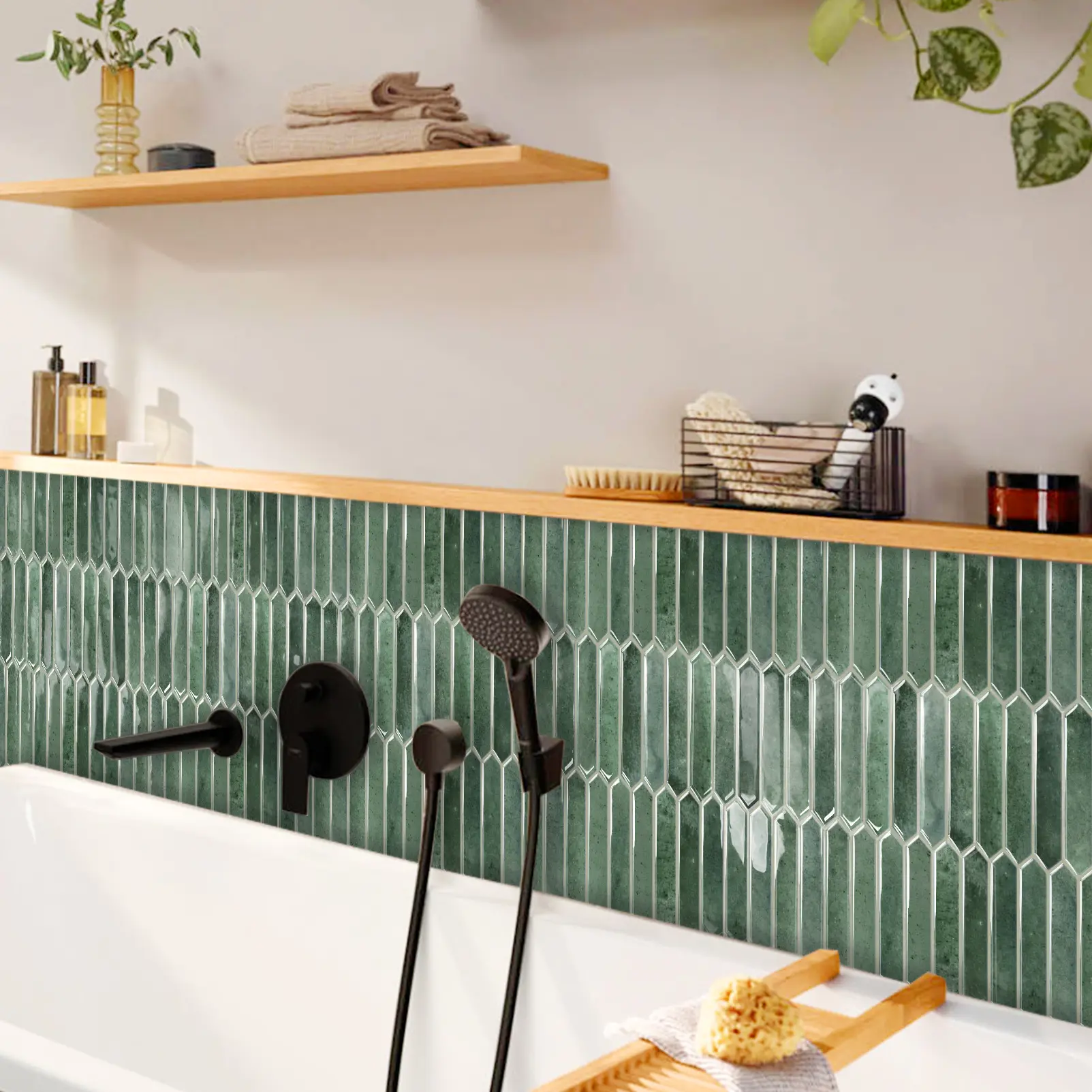 DEWOO Peel and Stick Vinyl Wall Tiles - 30.5x30.5 cm Deer Print, 3D Texture Thick Gel Waterproof Moisture Resistant Self-Adhesive Backsplash for Kitchen Bathroom Home Decor