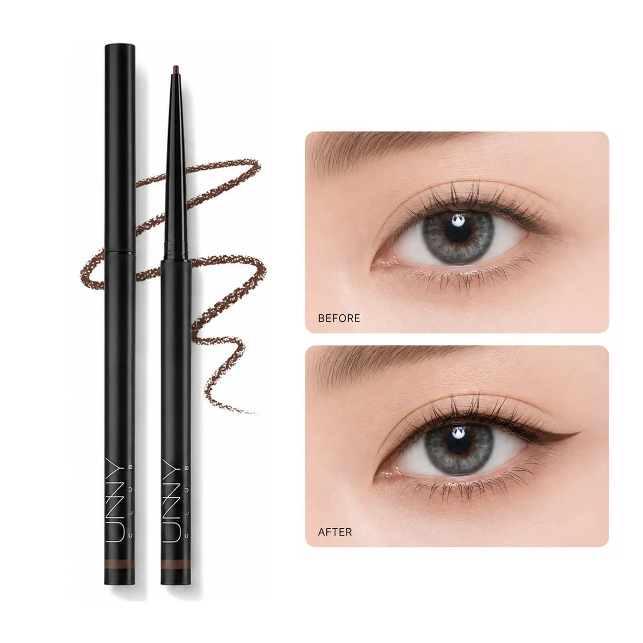 unny club Retractable Gel Eyeliner Pencil, Waterproof and Smudge-Proof for an Easy Precise Wing and Everyday Look, Alcohol-Free Formula, Single Pencil, Beauty Products, Youth