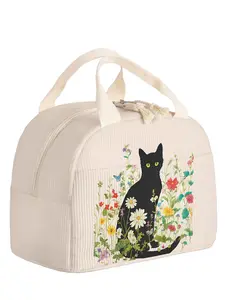 Cat Print Insulated Durable Lunch Bag, Reusable Portable Lunch Tote with Zipper, Ideal for Travel Picnics Office School Commute