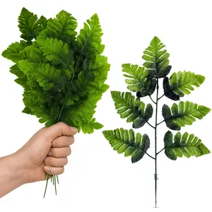 60pcs Artificial Silk Fern Leaves 16 Inch, Realistic Leather Leaf Fronds for Wedding Bouquets, Decorative Home Floral Decor, Fake Plant Accessories